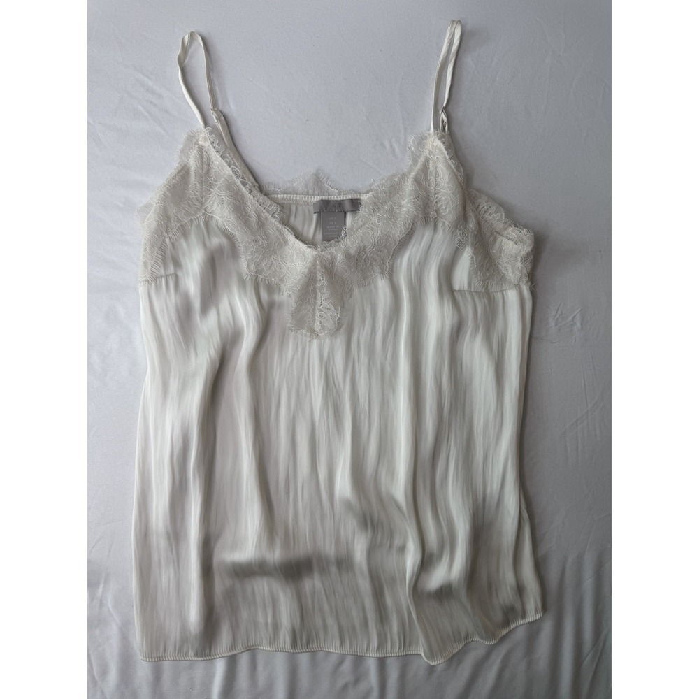 H&M Women's Ivory Lace Trim Satin Cami Tank Top Size 2